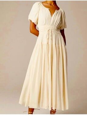 J Crew Elena dressElegant Cream Maxi Dress with Smocked Waist